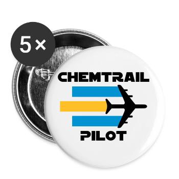 Chemtrailpilot (Flugzeug mit Chemtrails) - Buttons groß 56 mm (5er Pack) - Weiß - Vorne