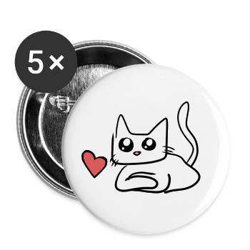 Katze Herz Symbol Süß - Buttons groß 56 mm (5er Pack) - Weiß - Vorne
