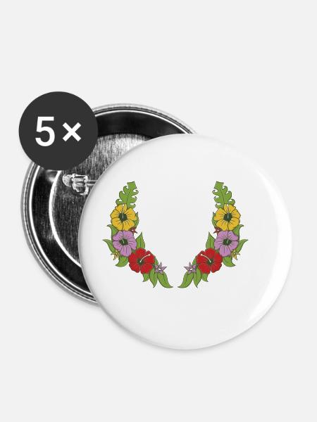 Blumenkranz - Buttons groß 56 mm (5er Pack) - Weiß