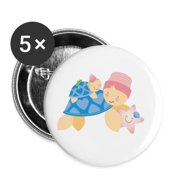Schildkröten mit Seestern - Buttons groß 56 mm (5er Pack) - Weiß - Vorne