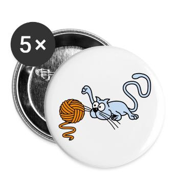 Chat jouant avec une balle - Lot de 5 grands badges (56 mm) - blanc - Devant