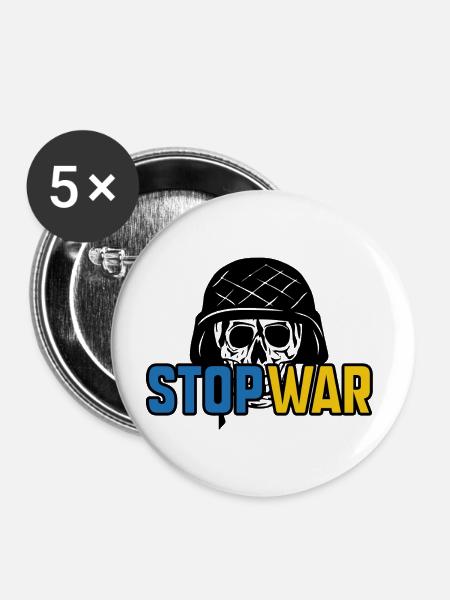 Stoppt den Krieg - Buttons groß 56 mm (5er Pack) - Weiß