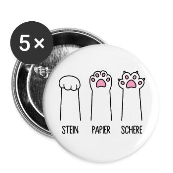 Stein Papier Schere Katze Pfote Spiel Katzenpfoten - Buttons groß 56 mm (5er Pack) - Weiß - Vorne
