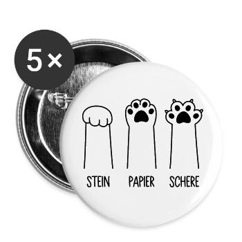 Stein Papier Schere Katze Pfote Spiel Katzenpfoten - Buttons groß 56 mm (5er Pack) - Weiß - Vorne