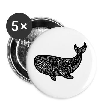 Grosser schwimmender Wal Vintage Meerestier - Buttons groß 56 mm (5er Pack) - Weiß - Vorne