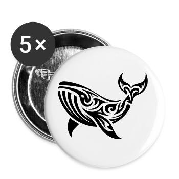 Tribal Tattoo Style baleine flottant créature de mer - Lot de 5 grands badges (56 mm) - blanc - Devant