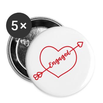 Engaged Braut Verloben Herz Verlobung Verlobte - Buttons groß 56 mm (5er Pack) - Weiß - Vorne