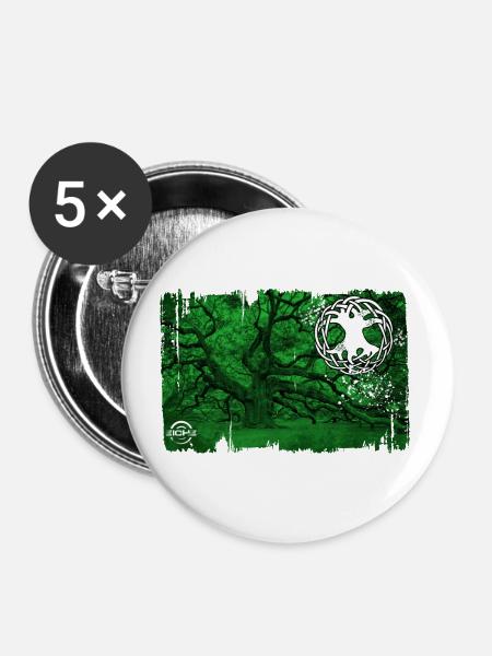 eiche mit lebensbaum grün - Buttons groß 56 mm (5er Pack) - Weiß