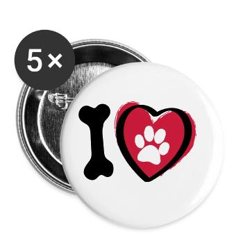 Slagon J'adore les chiens. Journée des animaux ou journée des chiens. - Lot de 5 grands badges (56 mm) - blanc - Devant