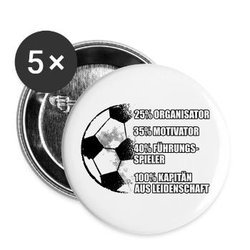 Mannschaftskapitän Spruch Kapitänsbinde Fußball - Buttons groß 56 mm (5er Pack) - Weiß - Vorne