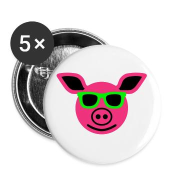 Pig with sunglasses - Buttons large 2.2''/56 mm (5-pack) - white - Front
