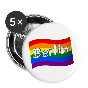 Gay Pride Berlin Allemagne drapeau arc-en-ciel LGBT LGBTQ - Lot de 5 grands badges (56 mm) - blanc - Devant