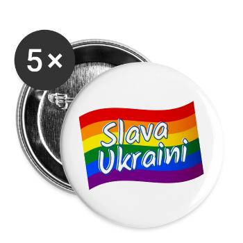Slava Ukraini Slava Ukraine Rainbow Flag LGBTQ gay - Lot de 5 grands badges (56 mm) - blanc - Devant