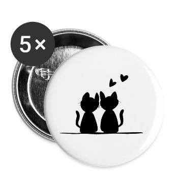 Saint-Valentin Chats romantiques Animaux Amour - Lot de 5 grands badges (56 mm) - blanc - Devant
