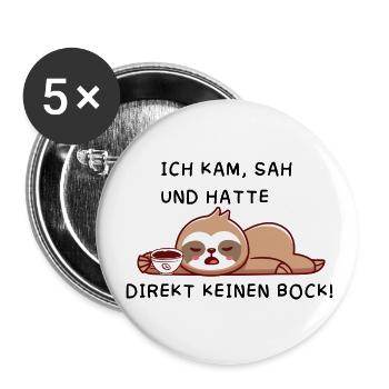 Faultier Morgenmuffel Tasse Becher Sticker - Buttons groß 56 mm (5er Pack) - Weiß - Vorne