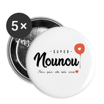 Cadeau Nounou super nounou atsm - Lot de 5 grands badges (56 mm) - blanc - Devant