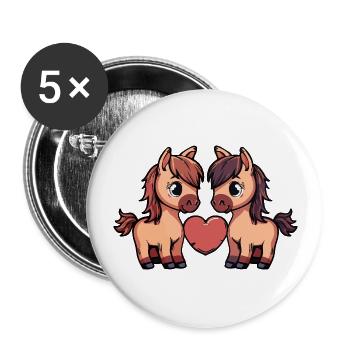 Pferd Paar Herz - Buttons groß 56 mm (5er Pack) - Weiß - Vorne