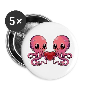 Poulpe Couple Coeur - Lot de 5 grands badges (56 mm) - blanc - Devant