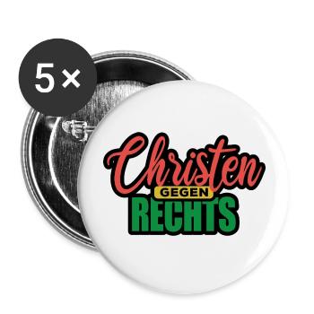 Christen Gegen Rechts - Nie wieder ist jetzt - Buttons groß 56 mm (5er Pack) - Weiß - Vorne