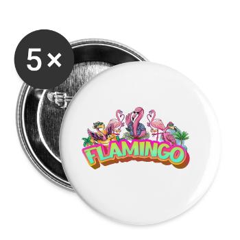 Flamant rose vacances d’été rose oiseau exotique coloré - Lot de 5 grands badges (56 mm) - blanc - Devant