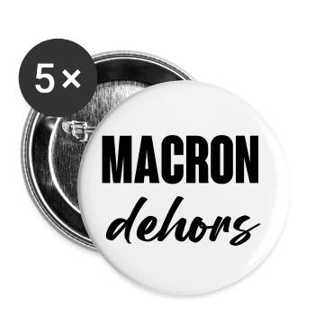 Macron dehors - Lot de 5 grands badges (56 mm) - blanc - Devant