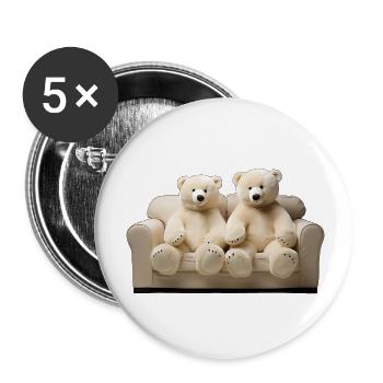 Zwei glückliche Eis-Teddybären auf dem Sofa - Buttons groß 56 mm (5er Pack) - Weiß - Vorne