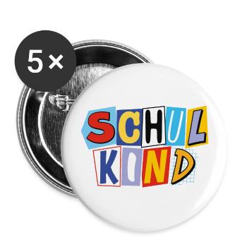 Schulkind 2026 Einschulung Schulanfang - Buttons groß 56 mm (5er Pack) - Weiß - Vorne