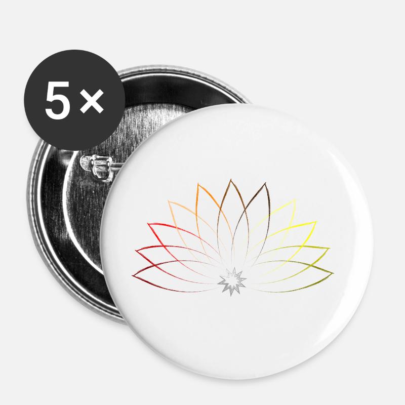 Farbenfrohe Lotusblume - Meditation Zen - Buttons groß 56 mm (5er Pack) - Weiß