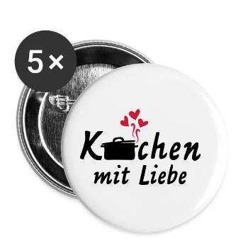 kochen liebe hobbykoch freude spass topf koch herz - Buttons groß 56 mm (5er Pack) - Weiß - Vorne