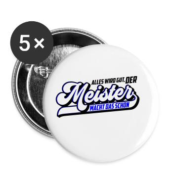Farben änderbar | Meister macht das schon - Buttons groß 56 mm (5er Pack) - Weiß - Vorne