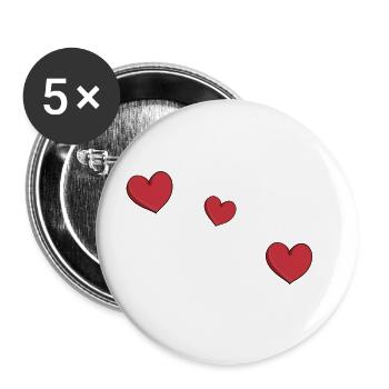 trois cœurs rouges symbole d’amour paillettes - Lot de 5 grands badges (56 mm) - blanc - Devant