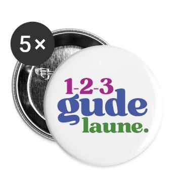 123 Gude Laune - Spruchmotiv für gute Laune - Buttons groß 56 mm (5er Pack) - Weiß - Vorne