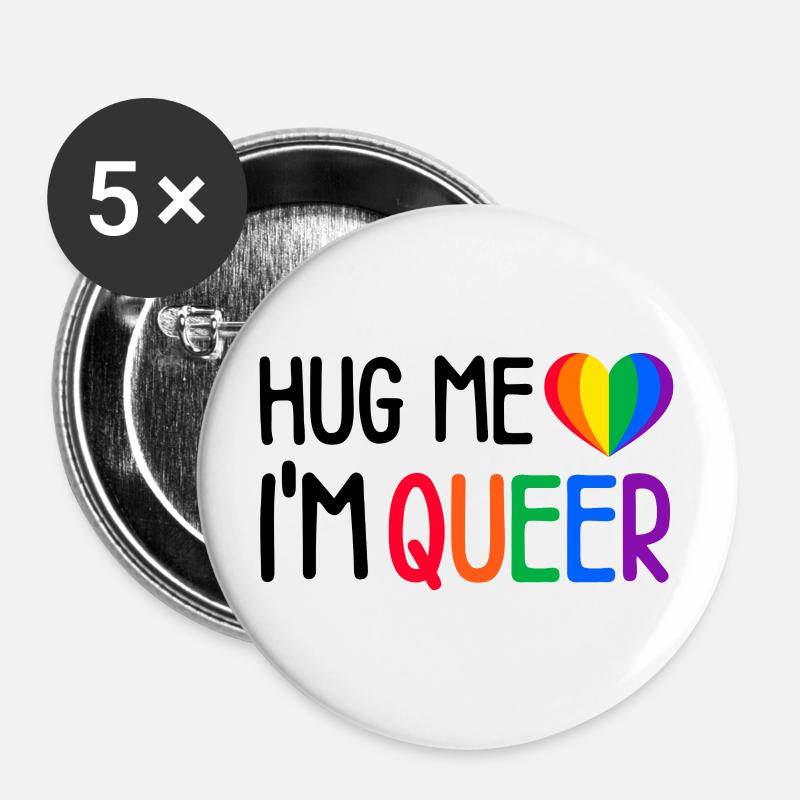 Hugs welcome: I'm queer - Buttons large 2.2''/56 mm (5-pack) - white