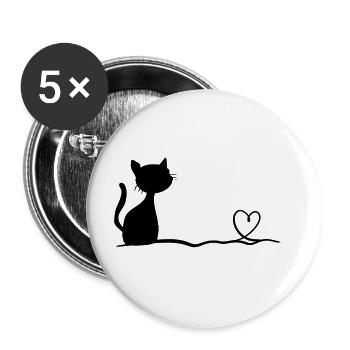 Symbole Cat Line Stroke Heart Love - Lot de 5 grands badges (56 mm) - blanc - Devant