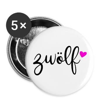 Now Twelve Herz Zwölf Zwölfter Geburtstag Mädchen - Buttons groß 56 mm (5er Pack) - Weiß - Vorne