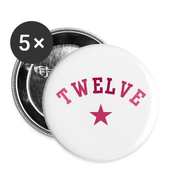 Zwölfter Geburtstag 12 Mädchen Twelve Zwölf Jahre - Buttons groß 56 mm (5er Pack) - Weiß - Vorne