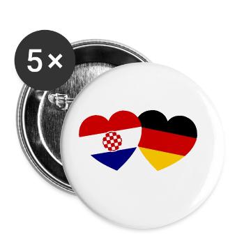 Kroatische und deutsche Herzen - Buttons groß 56 mm (5er Pack) - Weiß - Vorne