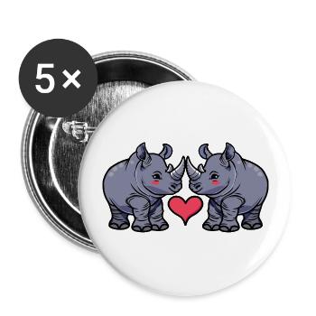 Nashorn Paar Herz - Buttons groß 56 mm (5er Pack) - Weiß - Vorne