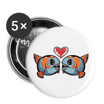 Piranha Paar Fische Valentinstag - Buttons groß 56 mm (5er Pack) - Weiß - Vorne