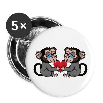 Coeur de Singe Saint-Valentin - Lot de 5 grands badges (56 mm) - blanc - Devant