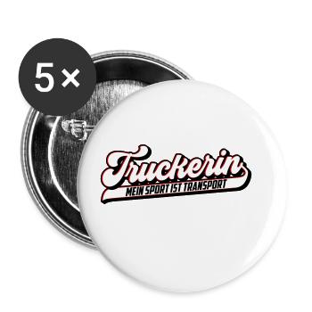 Truckerin ... Sport ist Transport Farben änderbar - Buttons groß 56 mm (5er Pack) - Weiß - Vorne