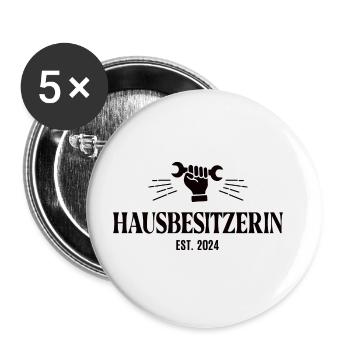 Hausbesitzerin 2024 Bauherrin Hauskauf Hausbau - Buttons groß 56 mm (5er Pack) - Weiß - Vorne