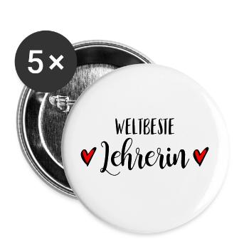 Beste Lehrerin Grundschullehrerin Klassenlehrerin - Buttons groß 56 mm (5er Pack) - Weiß - Vorne