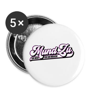 Farben änderbar | Mund Zu ich weiß ich bin hübsch - Buttons groß 56 mm (5er Pack) - Weiß - Vorne
