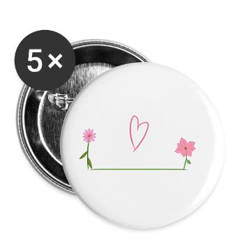 Two Flowers Line Heart - Buttons large 2.2''/56 mm (5-pack) - white - Front