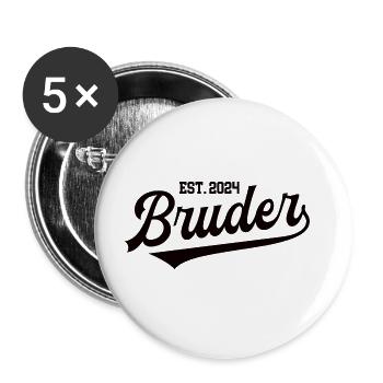 Bruder 2024 Nachwuchs Geschwister Baby Verkündung - Buttons groß 56 mm (5er Pack) - Weiß - Vorne