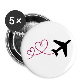 Avion avec des cœurs (les couleurs peuvent être changées) - Lot de 5 grands badges (56 mm) - blanc - Devant