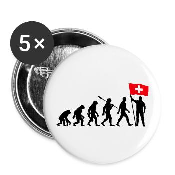 Schweiz - Evolution - Flagge - Nation - Buttons groß 56 mm (5er Pack) - Weiß - Vorne