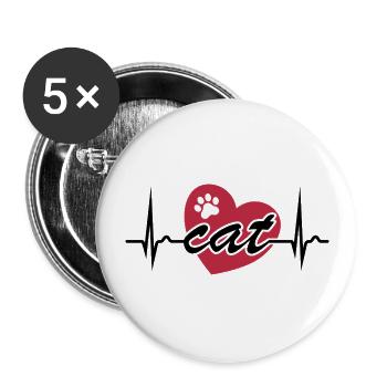 Courbe ECG - Courbe cardiaque - Pouls - Chat - Patte - Lot de 5 grands badges (56 mm) - blanc - Devant