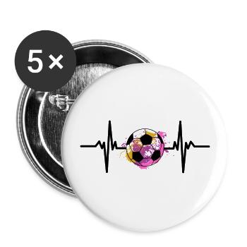 Fußball Mädchen Herzschlag Fußballerin Spielerin - Buttons groß 56 mm (5er Pack) - Weiß - Vorne